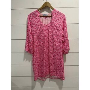 Escapada Living Pink/White Geometric 3/4 Flutter Sleeve Tunic Dress Sz M